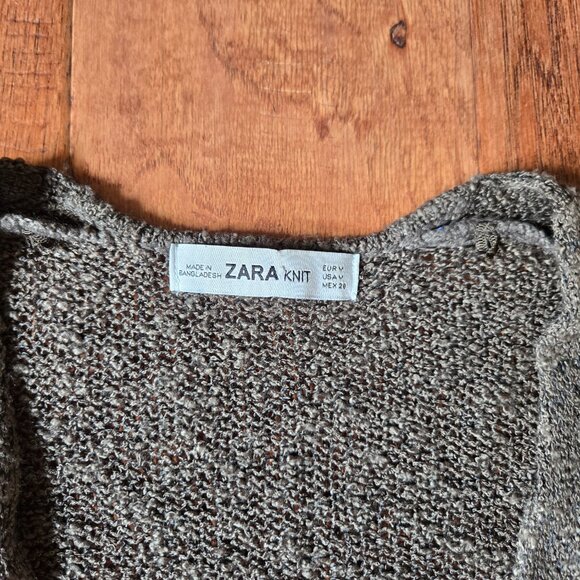 ZARA KNIT Pullover Women's Sweater V-neck Olive Green Bell Sleeve Medium - Picture 3 of 8